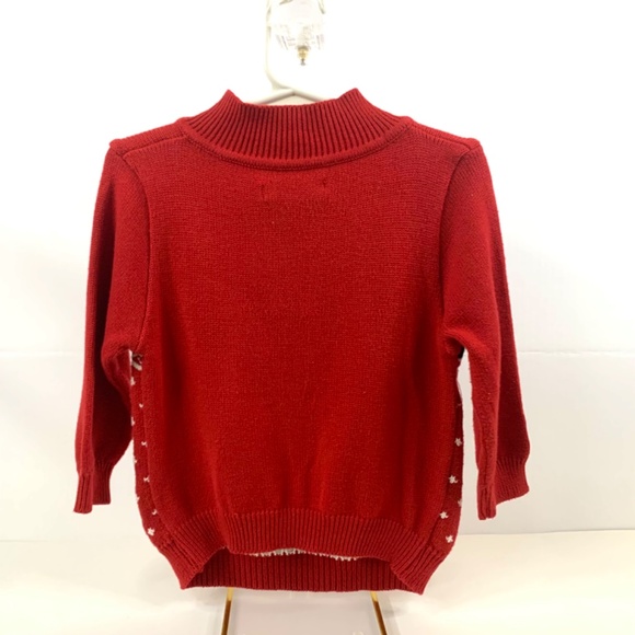 Fair Isle, red black & white quarter zip holiday cabincore pullover sweater - Picture 4 of 7